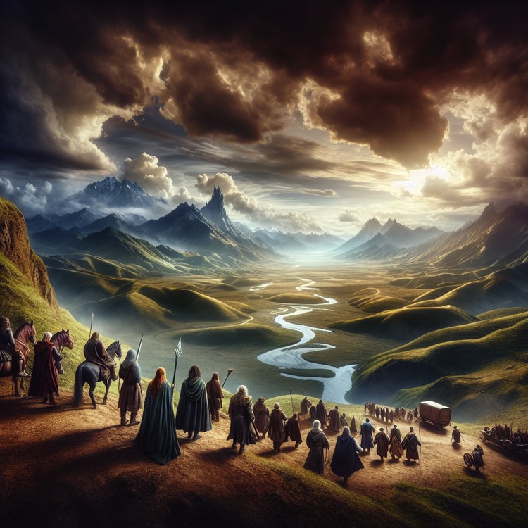 An epic panoramic view of Middle-earth landscapes