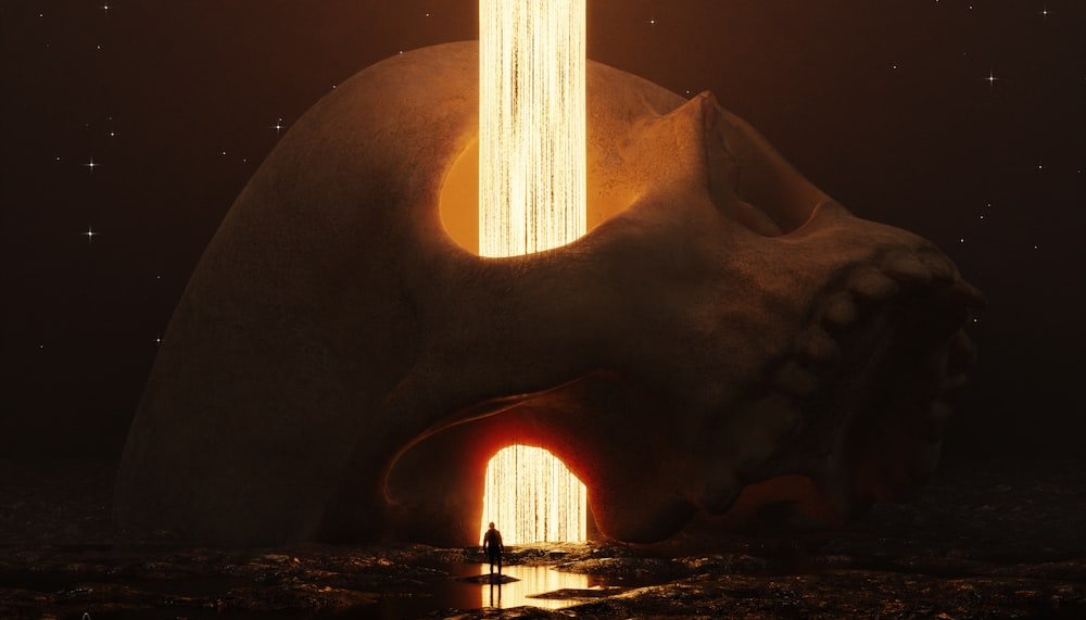A close-up of a sandworm, looking like a sad inflatable pool noodle