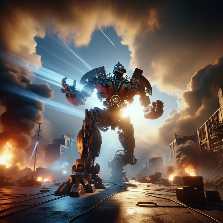 A giant robot mid-transformation in Transformers