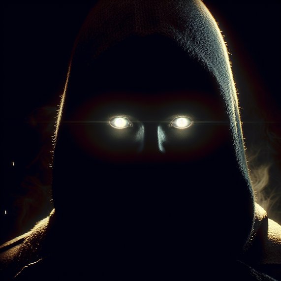 Riddick's glowing eyes in complete darkness, the only light visible